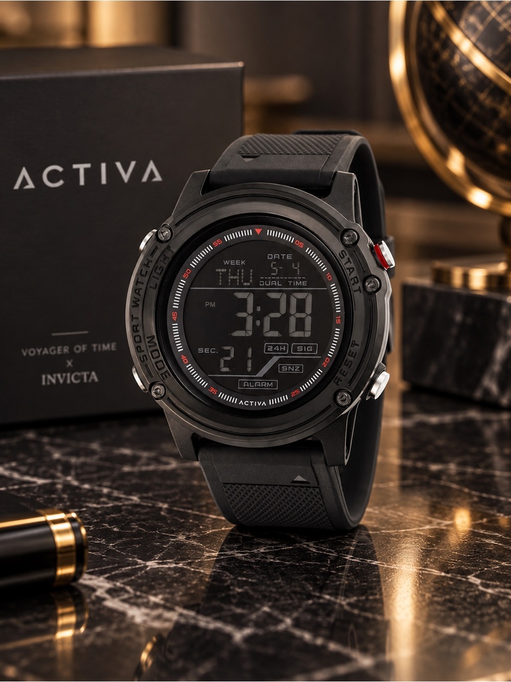 Activa x Invicta Voyager of Time Men’s Digital Watch 52mm Black ACW8125-001 NIB
